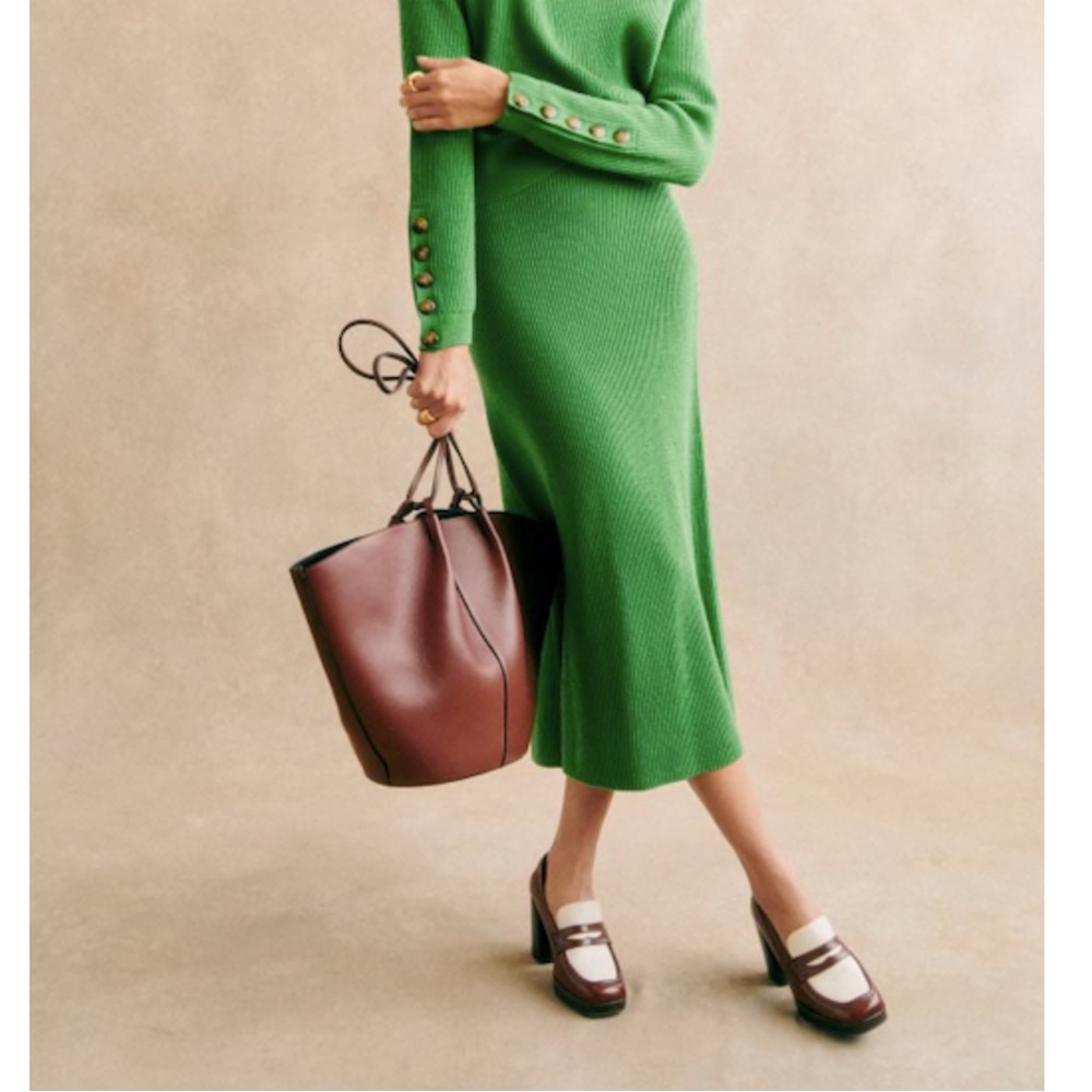 SEZANE Green Ribbed Knit Wool & Organic Cotton Naelle Pull On Midi Skirt S - Picture 1 of 16